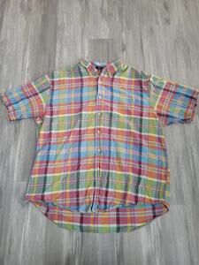 Surf Pendleton Seaside Surf Brand Blue, Yellow & Red Plaid Button-Down XL Hawaii